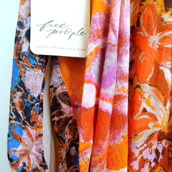 FREE PEOPLE Moondive orange floral flowy long full strappy cotton dress - Picture 8 of 10